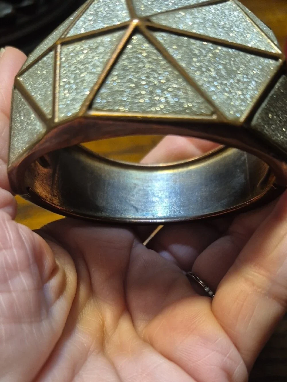 Copper Wide Clamper Bracelet Silver Shiny Sparkling Glitter Geometric Shape
